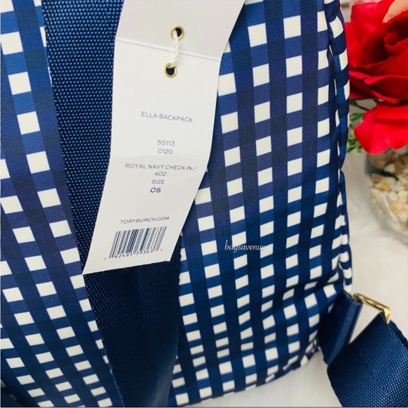 Tory Burch Navy and White Checkered Backpack - Picture 7 of 16